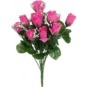 18" Dark Pink Artificial Rose Bush-Everyday Floral Bushes-Ellis Home & Garden