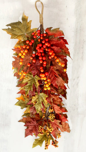 27" Maple Ivy Leaves Teardrop Swag-Fall Harvest Teardrop-Ellis Home & Garden