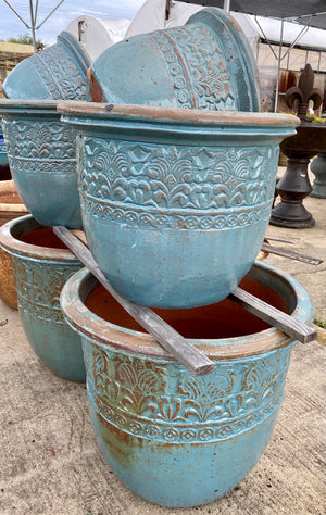 Ellis Home & Garden Malaysian Glazed Pottery in various sizes and colors. Available inside our retail stores only