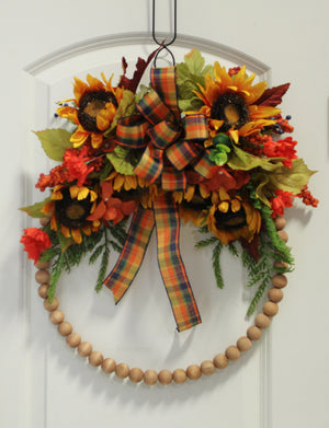 DIY Fall Sunflower Wood Bead Wreath