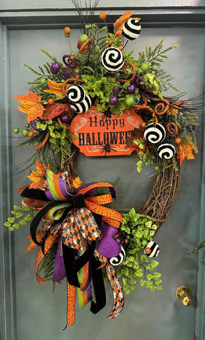 DIY Happy Halloween Grapevine Wreath