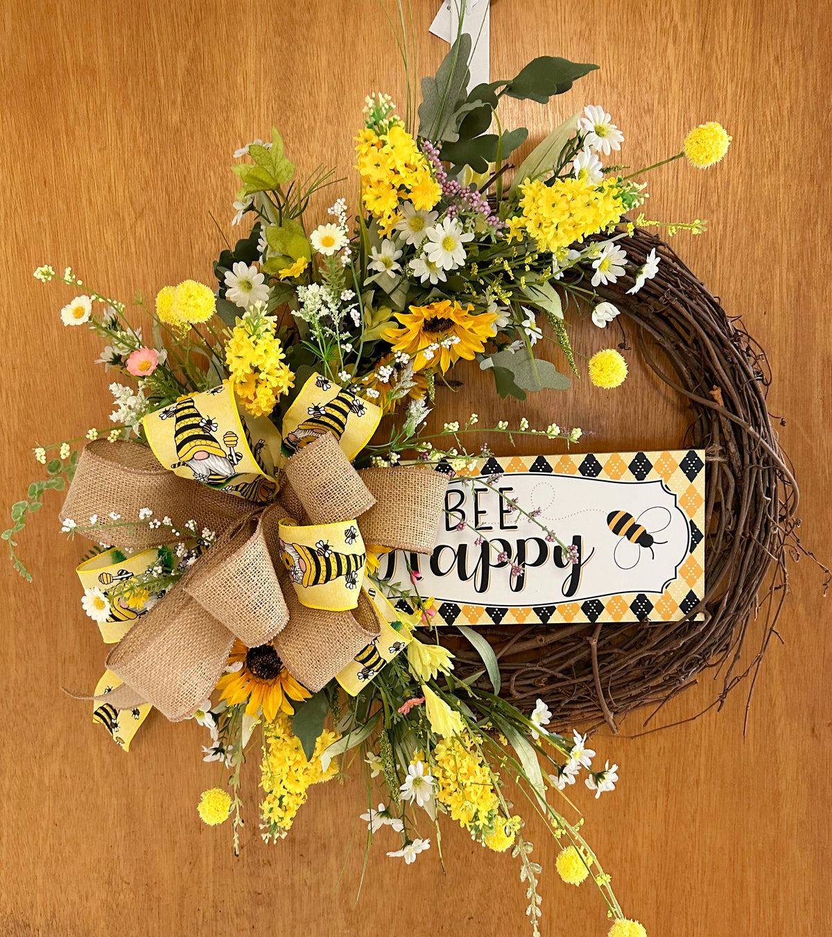 Bee Happy Spring Sign DIY Bee Happy Spring Grapevine Wreath – Ellis Home & Garden