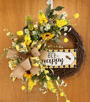 DIY Bee Happy Spring Grapevine Wreath