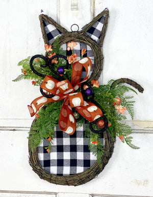 Buffalo Plaid Grapevine Cat Door Hanger ~ 9/21/21