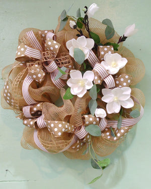 DIY Magnolia Burlap Mesh Wreath