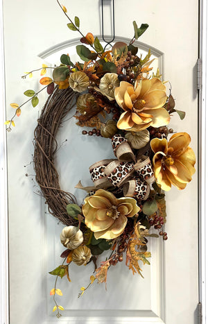 DIY Fall Magnolia Grapevine Wreath
