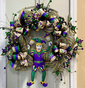 DIY Mardi Gras Jester Grapevine Wreath
