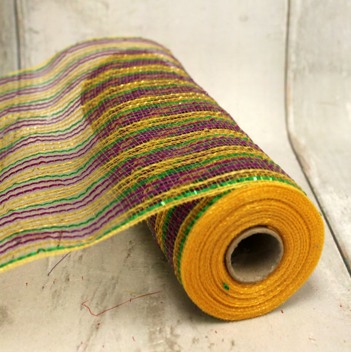 10" Mardi Gras Thin Metallic Stripes Mesh