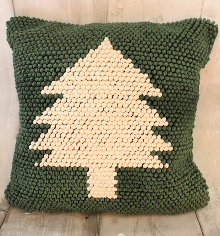 22" Green & Ivory Christmas Tree Pillow