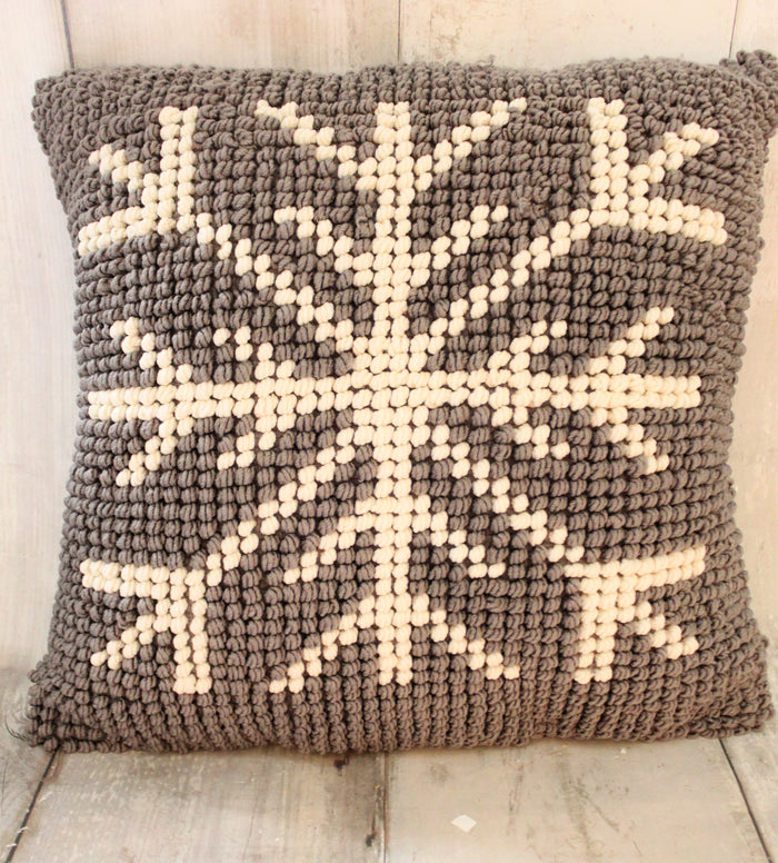 22" Grey & Ivory Snowflake Pillow