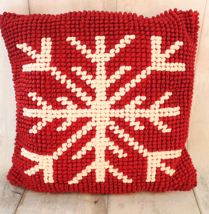 22" Red & Ivory Snowflake Pillow