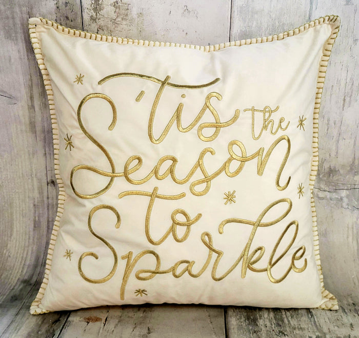 20" Cream Tis the Season to Sparkle Pillow