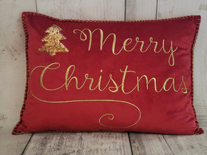 20" Merry Christmas Red Velvet Pillow