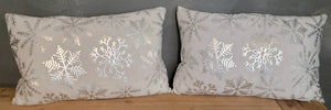 Set of 2 White Silver Snowflake Pillows