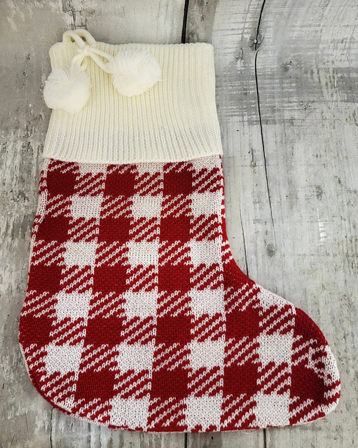16" Red & Cream Plaid Christmas Stocking