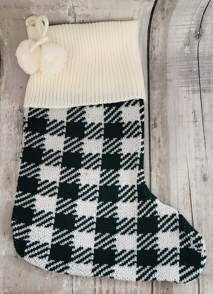 16" Cream & Hunter Green Plaid Christmas Stocking