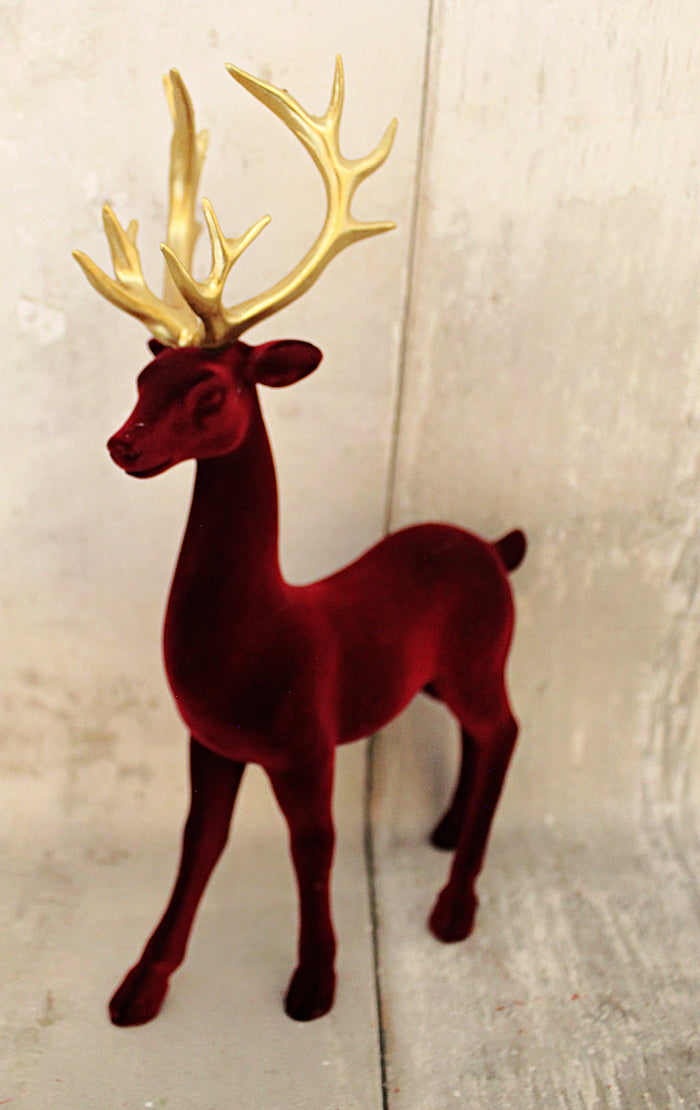 11.75" Cranberry Flocked Reindeer