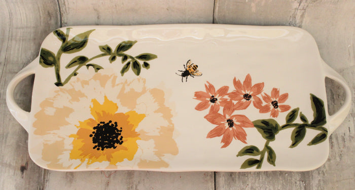 20" Floral Platter w/Handles