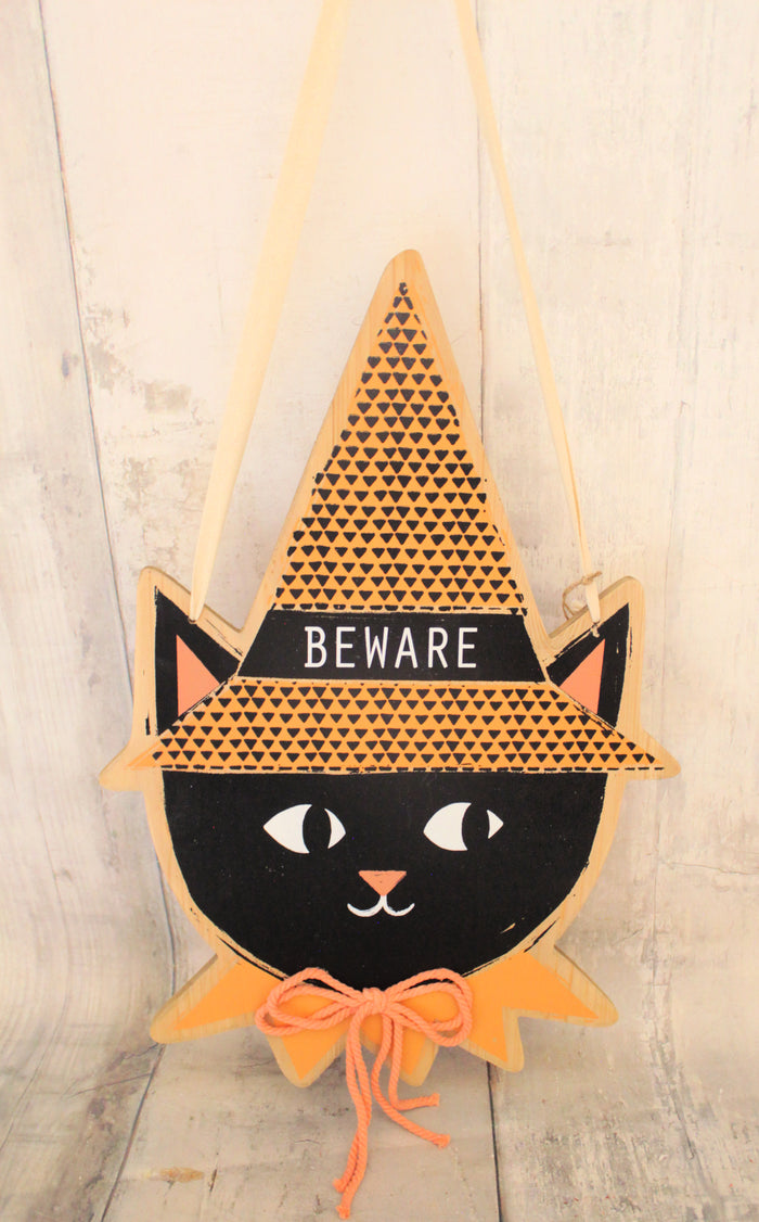 22" Halloween Beware Cat Door Hanger