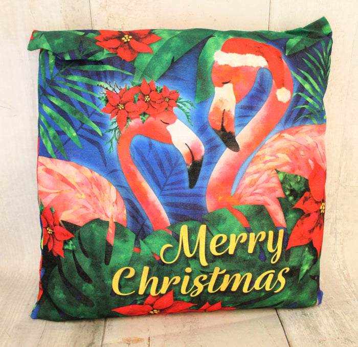 17" Flamingo Merry Christmas Pillow