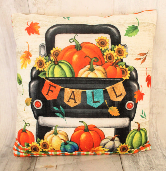 17" Fall Pumpkin Truck Pillow