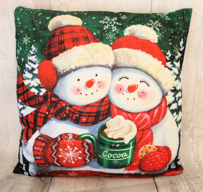 17" Christmas Snowman Couple Pillow