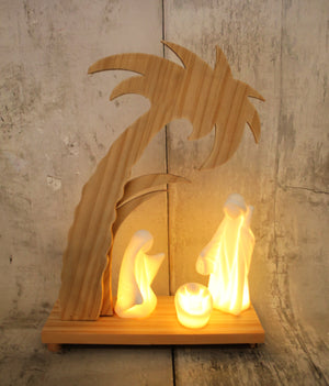 12" Small Wooden Lighted Nativity
