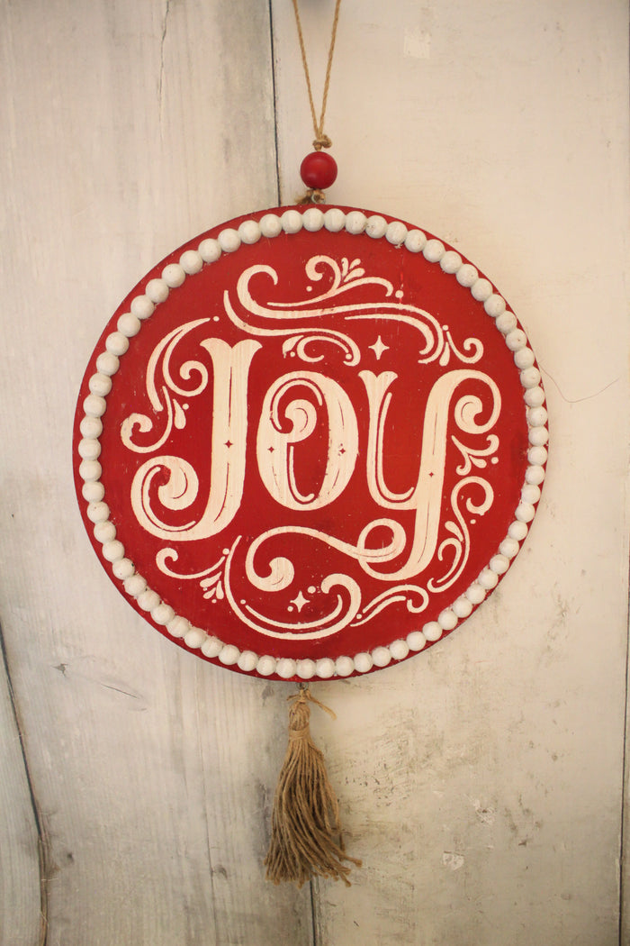 13" Joy Scroll Beaded Wood Sign