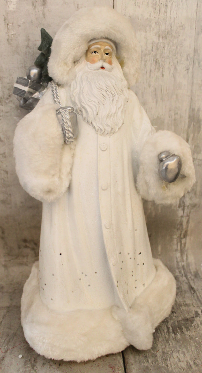 santa dressed in white with List The shirt 12" Standing White Santa With