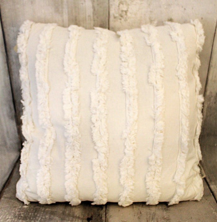 18" White Fuzzy Stripes Throw Pillow