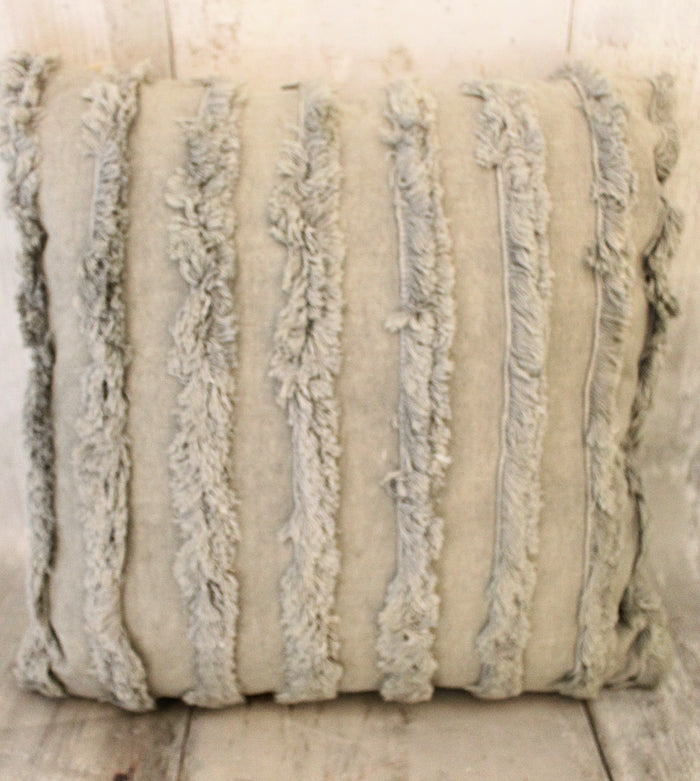 18" Grey Fuzzy Stripes Throw Pillow