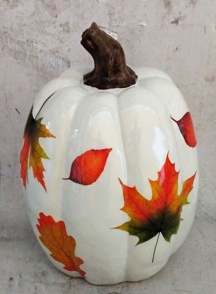 7.5" Painted Leaves Pumpkin