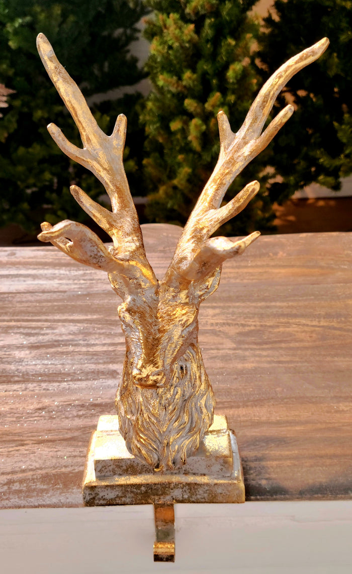 14" Antique Gold Reindeer Stocking Holder