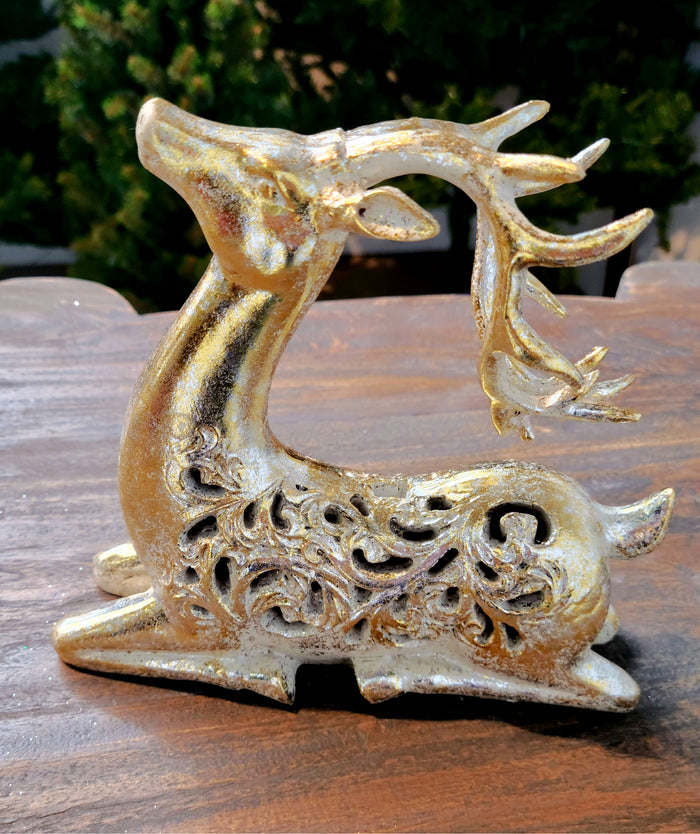 7" Gold Sitting Reindeer Table Piece