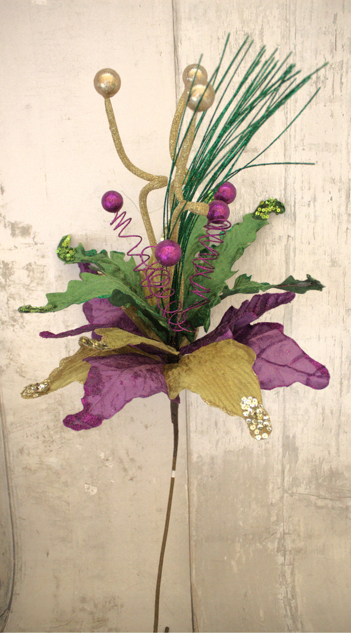 34" Mardi Gras Poinsettia Stem