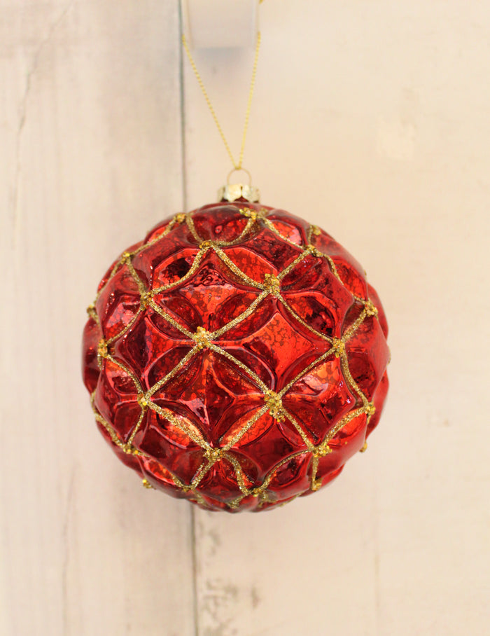 5" Red & Gold Glass Ball Ornament