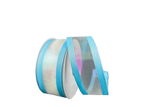 1.5" Blue & Iridescent Sheer Ribbon