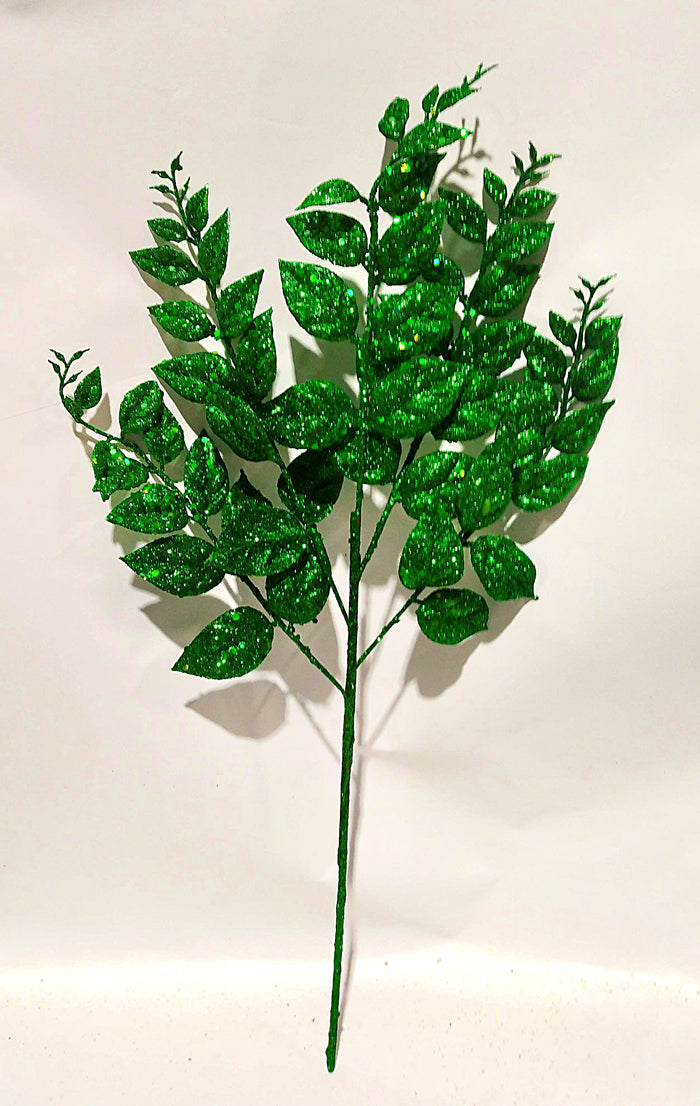 20" Emerald Green Glittered Fern Spray