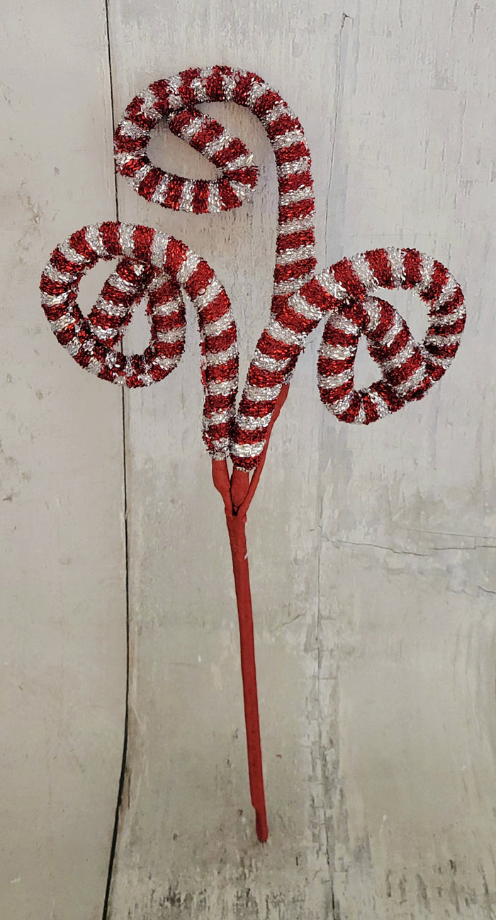 23" Red & Silver Striped Swirl Spray