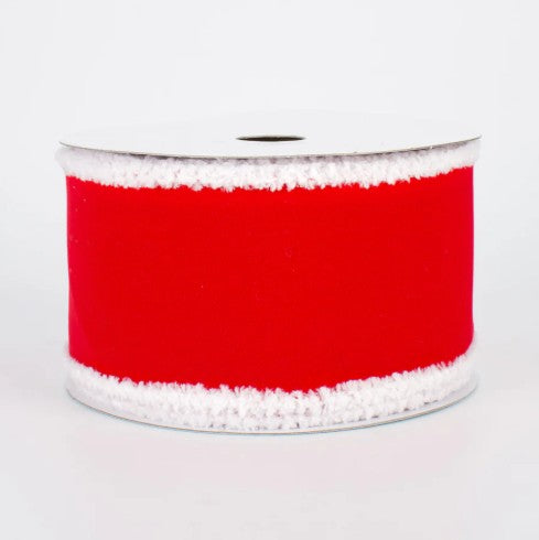 2.5" Red Velvet Ribbon with White Fuzzy Edge