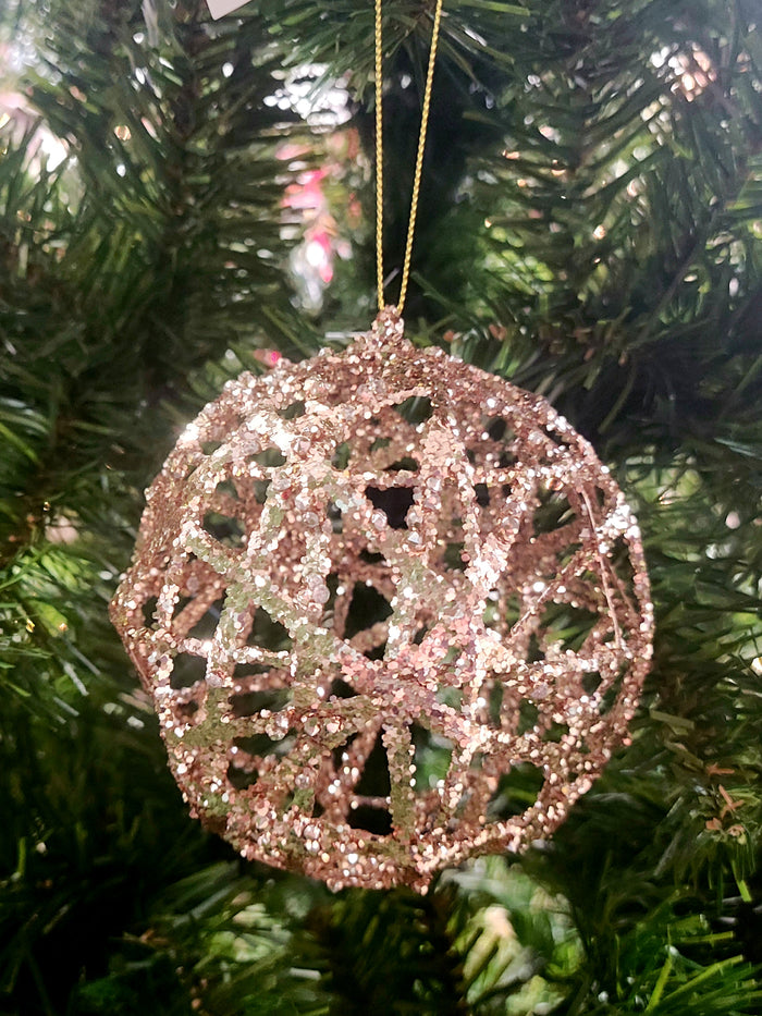 6" Gold Glitter Wrapped Ball Ornament