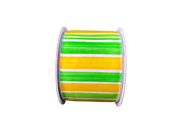 2.5" Yellow & Lime Green Striped Spring Ribbon
