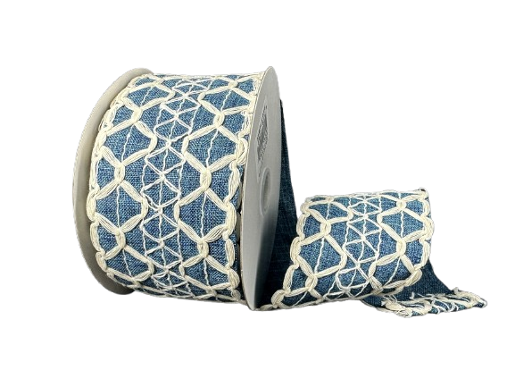 2.5" Blue Denim & Ivory Scallop Ribbon
