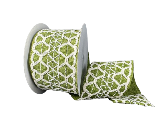 2.5" Moss Green & Ivory Scallop Ribbon