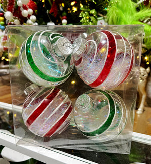 Red & Green Striped Boxed Christmas Ornament Set