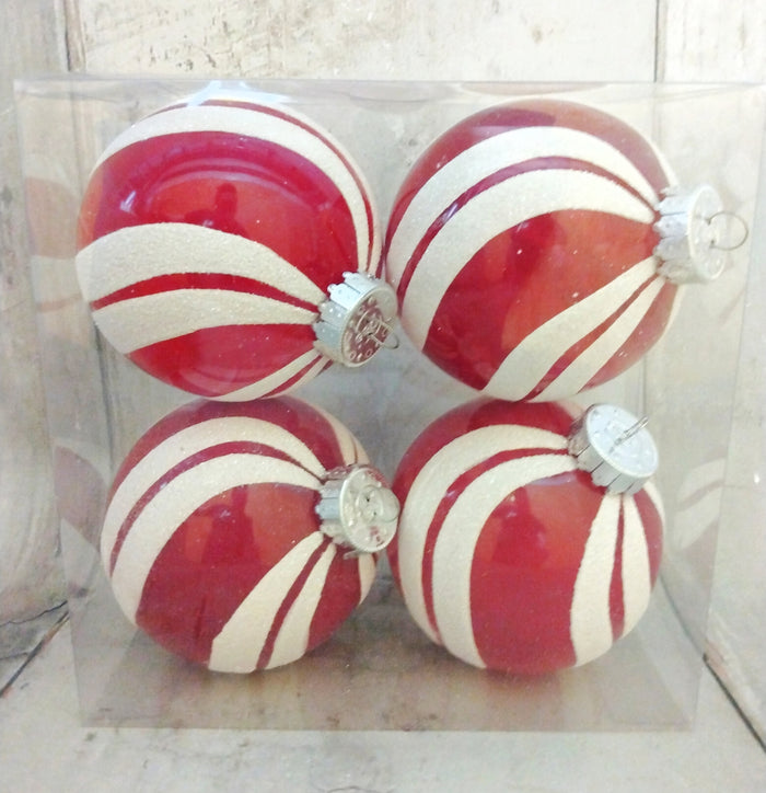 4" Red & White Candy Striped Ball Ornaments