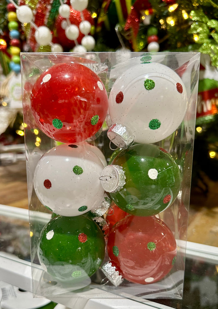 Polka Dot Boxed Ball Ornaments Set