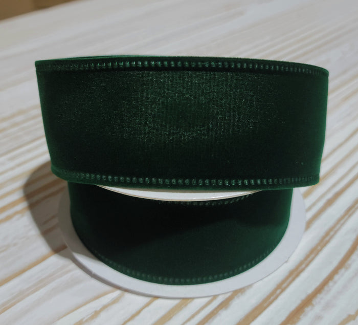 1.5" Hunter Green Velvet Laser Edge Ribbon