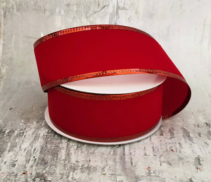 1.5" Red Velvet Ribbon with Red Metallic Edge