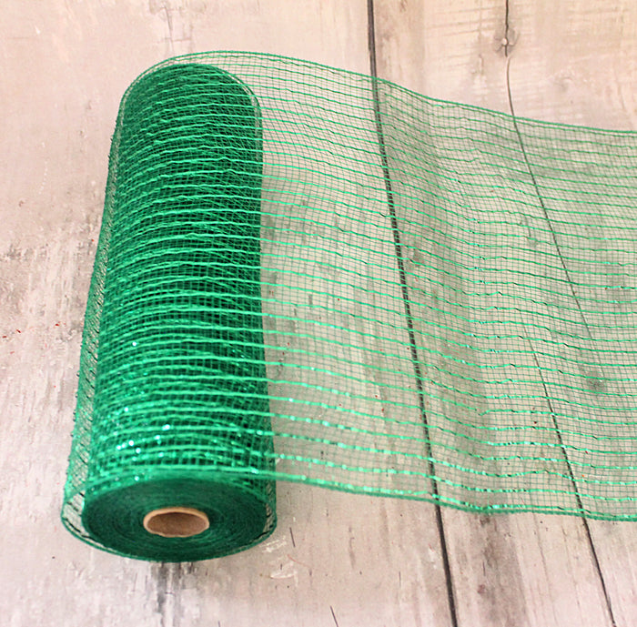 10" Emerald Green Metallic Deco Mesh